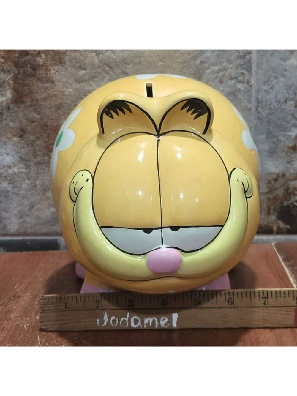 Vintage PAWS Garfield Ceramic Round Piggy Bank 1997